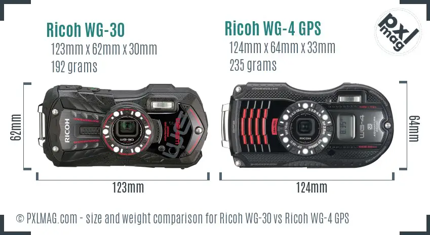 Ricoh WG-30 vs Ricoh WG-4 GPS size comparison
