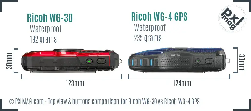 Ricoh WG-30 vs Ricoh WG-4 GPS top view buttons comparison