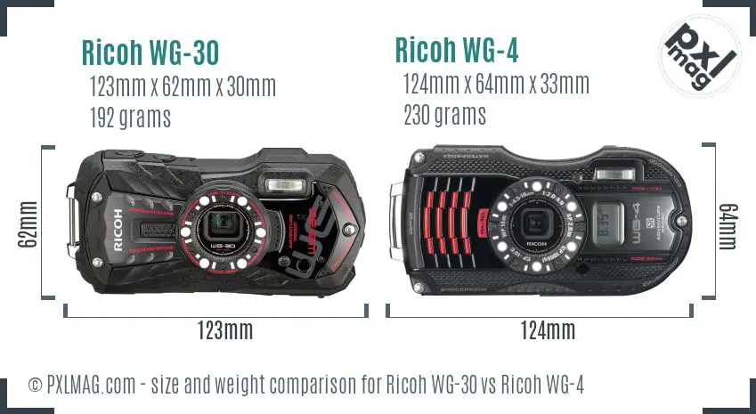 Ricoh WG-30 vs Ricoh WG-4 size comparison