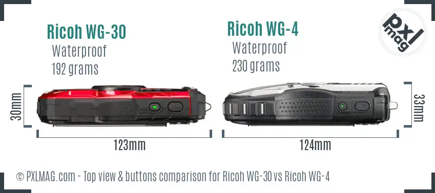 Ricoh WG-30 vs Ricoh WG-4 top view buttons comparison