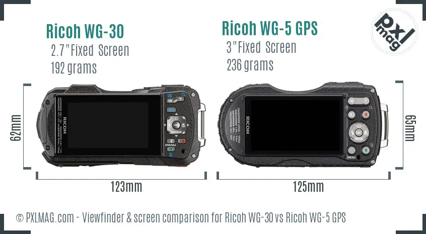 Ricoh WG-30 vs Ricoh WG-5 GPS Screen and Viewfinder comparison