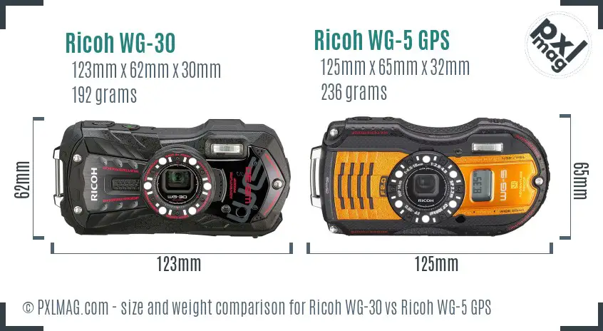 Ricoh WG-30 vs Ricoh WG-5 GPS size comparison