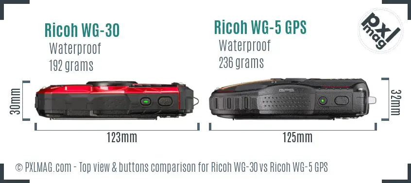 Ricoh WG-30 vs Ricoh WG-5 GPS top view buttons comparison