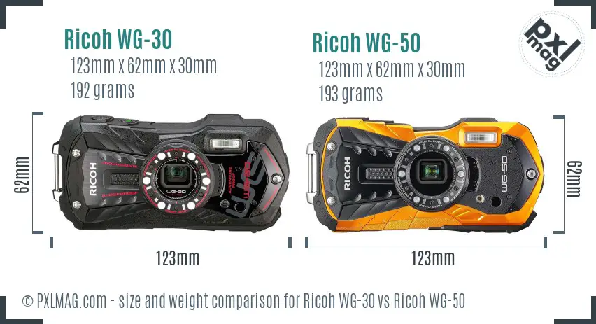 Ricoh WG-30 vs Ricoh WG-50 size comparison