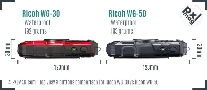 Ricoh WG-30 vs Ricoh WG-50 top view buttons comparison