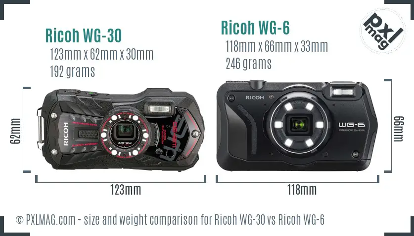 Ricoh WG-30 vs Ricoh WG-6 size comparison