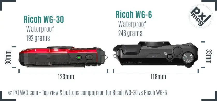Ricoh WG-30 vs Ricoh WG-6 top view buttons comparison