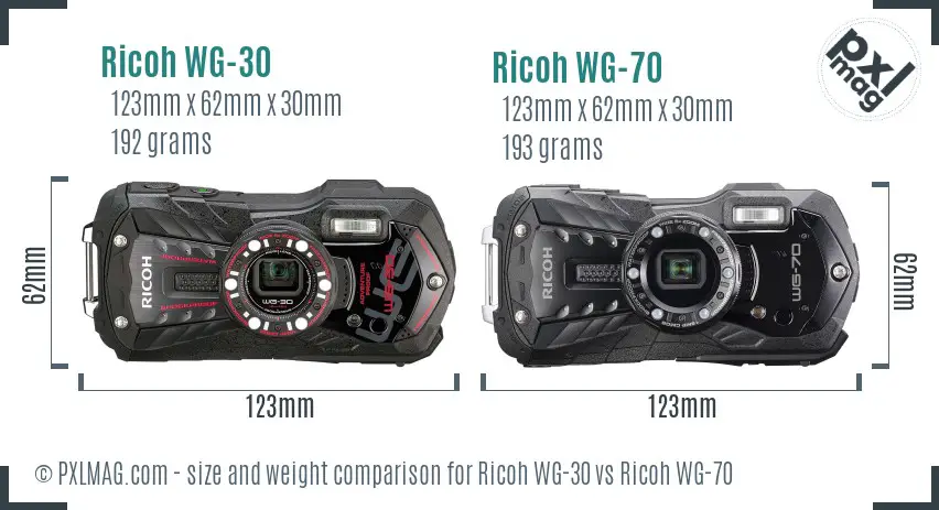 Ricoh WG-30 vs Ricoh WG-70 size comparison
