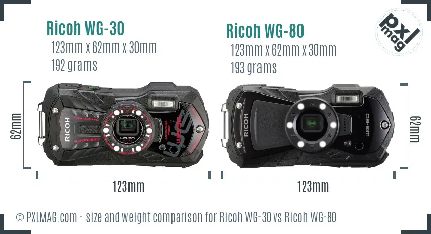 Ricoh WG-30 vs Ricoh WG-80 size comparison