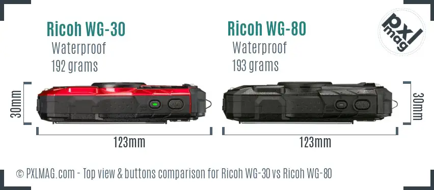 Ricoh WG-30 vs Ricoh WG-80 top view buttons comparison