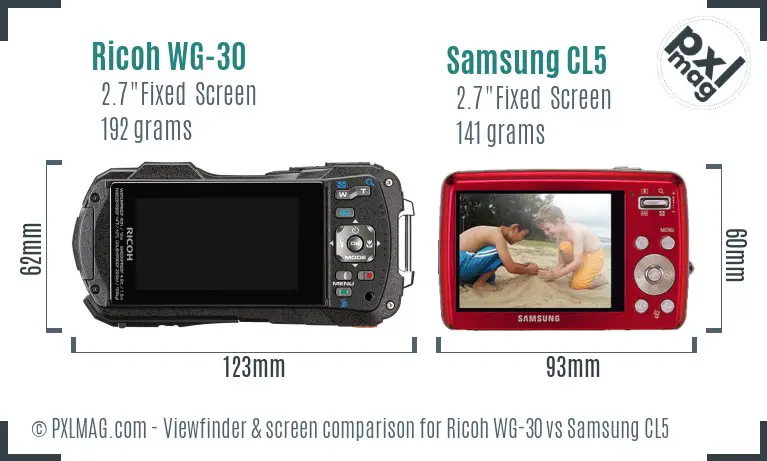 Ricoh WG-30 vs Samsung CL5 Screen and Viewfinder comparison