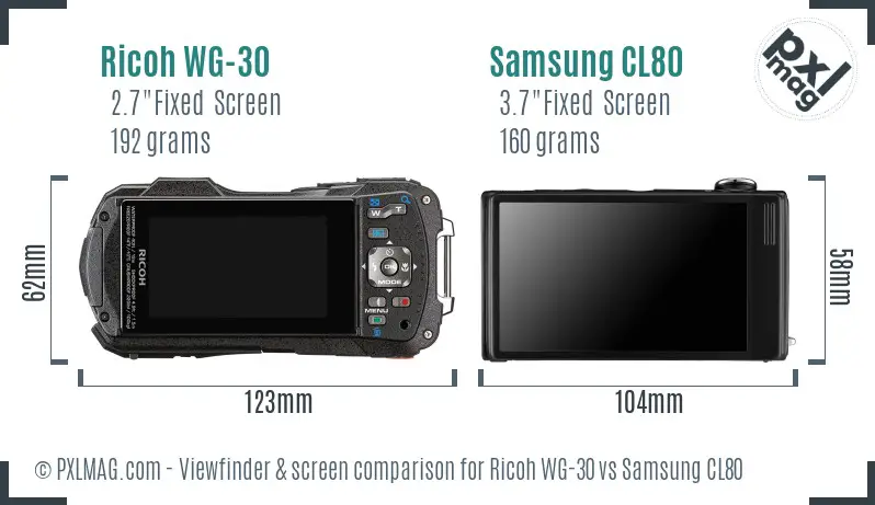 Ricoh WG-30 vs Samsung CL80 Screen and Viewfinder comparison