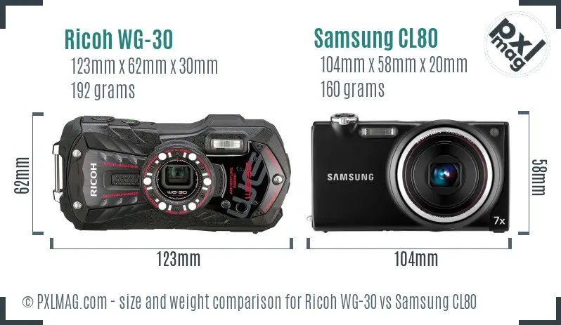 Ricoh WG-30 vs Samsung CL80 size comparison