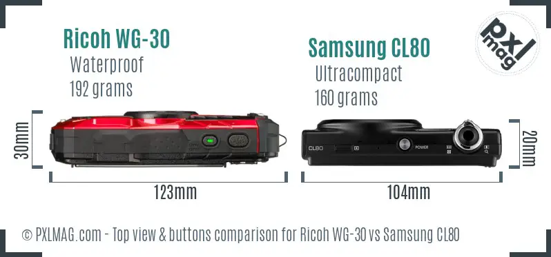 Ricoh WG-30 vs Samsung CL80 top view buttons comparison