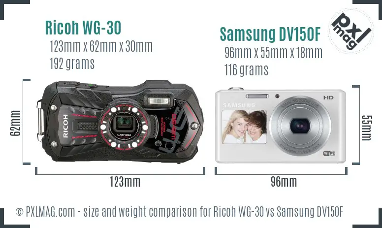 Ricoh WG-30 vs Samsung DV150F size comparison