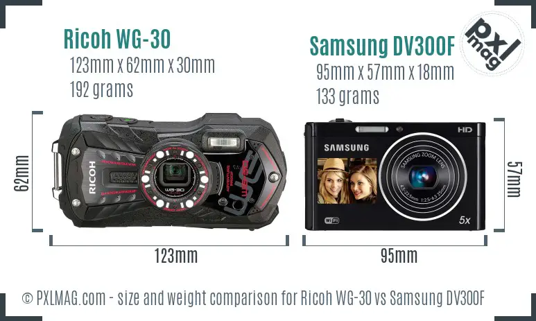 Ricoh WG-30 vs Samsung DV300F size comparison