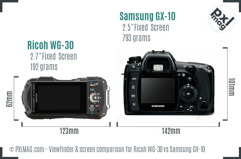 Ricoh WG-30 vs Samsung GX-10 Screen and Viewfinder comparison