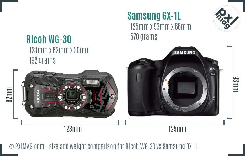 Ricoh WG-30 vs Samsung GX-1L size comparison