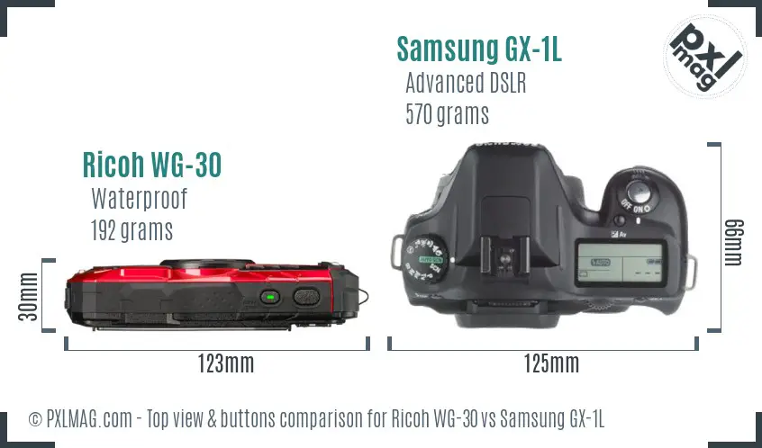 Ricoh WG-30 vs Samsung GX-1L top view buttons comparison