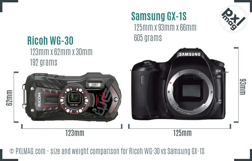 Ricoh WG-30 vs Samsung GX-1S size comparison
