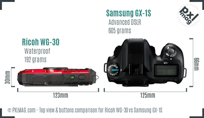 Ricoh WG-30 vs Samsung GX-1S top view buttons comparison
