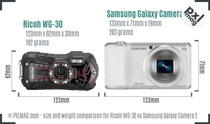 Ricoh WG-30 vs Samsung Galaxy Camera 2 size comparison