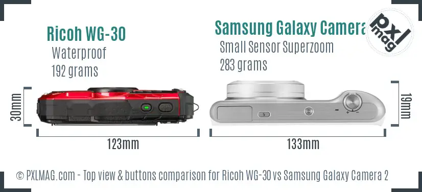 Ricoh WG-30 vs Samsung Galaxy Camera 2 top view buttons comparison