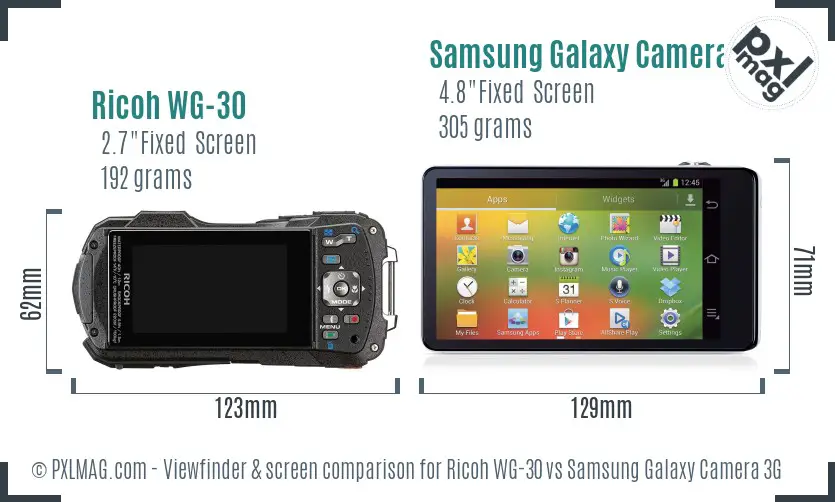 Ricoh WG-30 vs Samsung Galaxy Camera 3G Screen and Viewfinder comparison