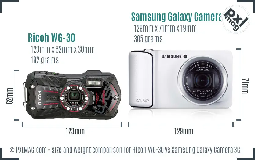 Ricoh WG-30 vs Samsung Galaxy Camera 3G size comparison