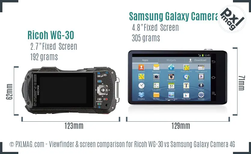 Ricoh WG-30 vs Samsung Galaxy Camera 4G Screen and Viewfinder comparison