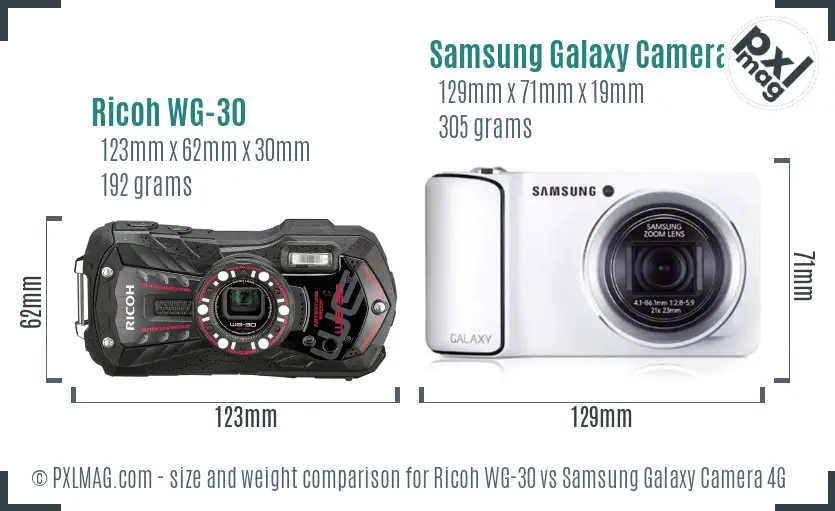 Ricoh WG-30 vs Samsung Galaxy Camera 4G size comparison