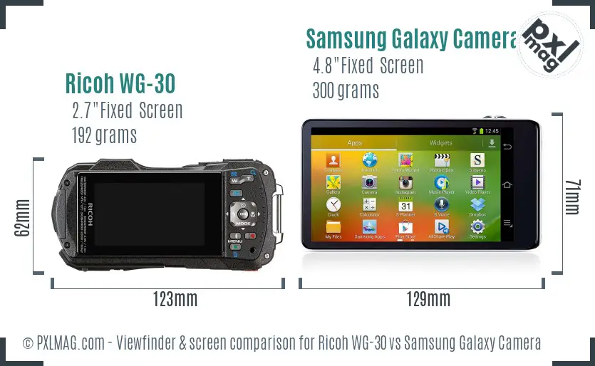 Ricoh WG-30 vs Samsung Galaxy Camera Screen and Viewfinder comparison