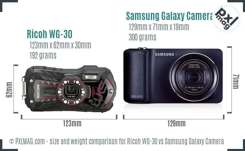 Ricoh WG-30 vs Samsung Galaxy Camera size comparison