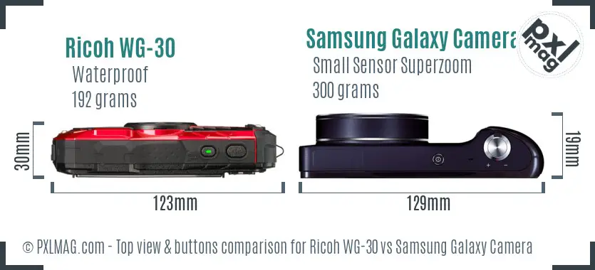 Ricoh WG-30 vs Samsung Galaxy Camera top view buttons comparison