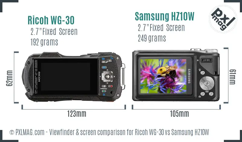 Ricoh WG-30 vs Samsung HZ10W Screen and Viewfinder comparison