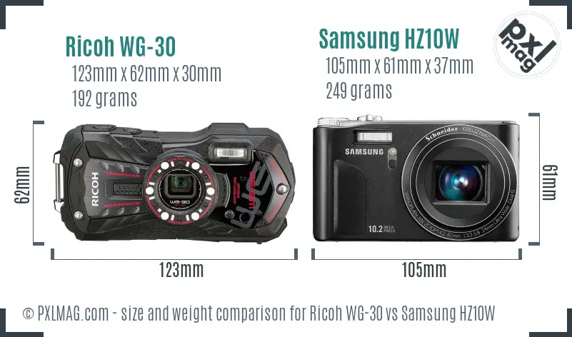 Ricoh WG-30 vs Samsung HZ10W size comparison