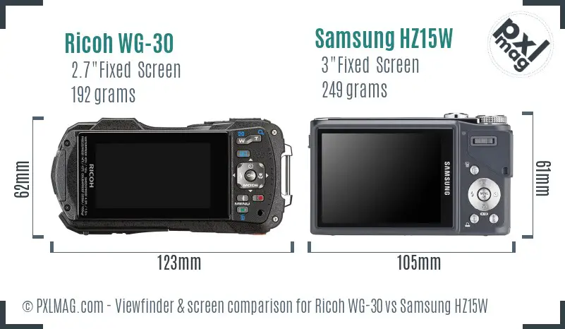 Ricoh WG-30 vs Samsung HZ15W Screen and Viewfinder comparison