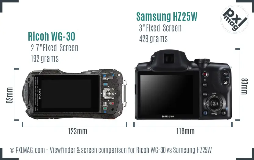 Ricoh WG-30 vs Samsung HZ25W Screen and Viewfinder comparison