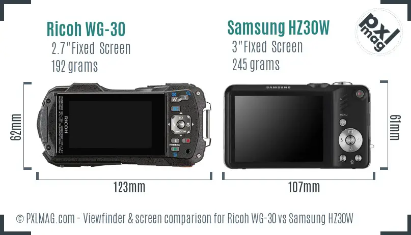 Ricoh WG-30 vs Samsung HZ30W Screen and Viewfinder comparison