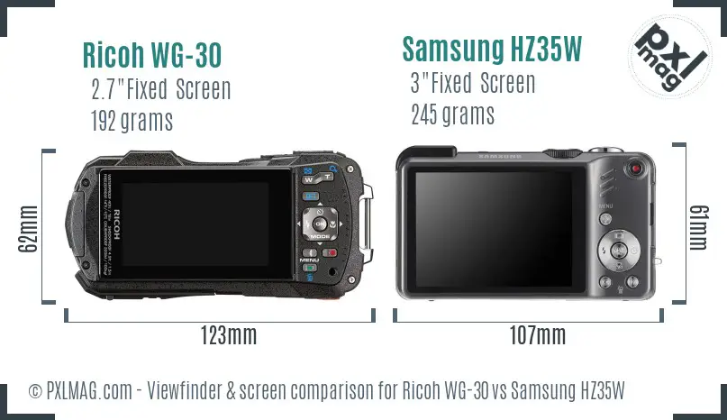 Ricoh WG-30 vs Samsung HZ35W Screen and Viewfinder comparison