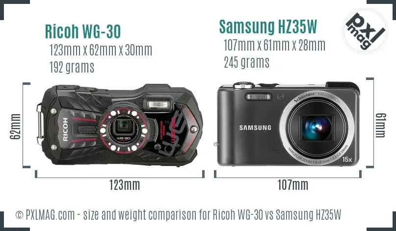 Ricoh WG-30 vs Samsung HZ35W size comparison