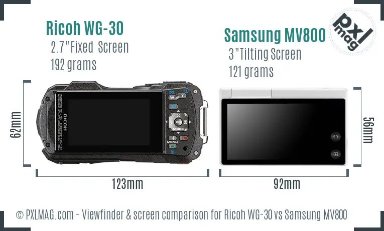 Ricoh WG-30 vs Samsung MV800 Screen and Viewfinder comparison