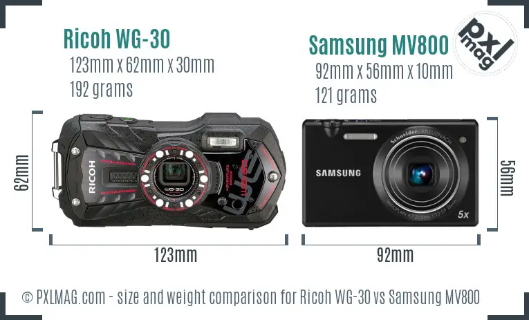 Ricoh WG-30 vs Samsung MV800 size comparison