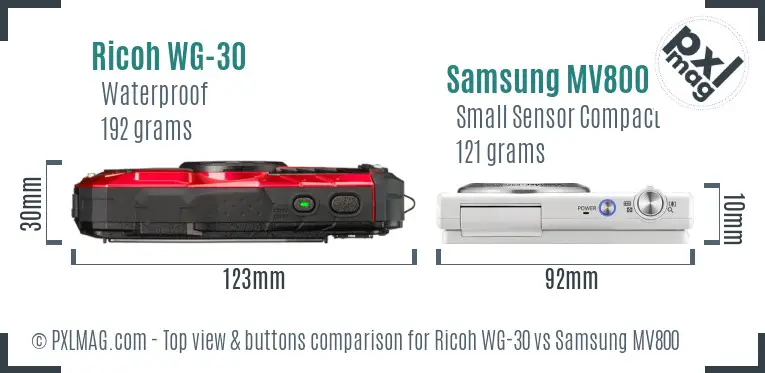Ricoh WG-30 vs Samsung MV800 top view buttons comparison