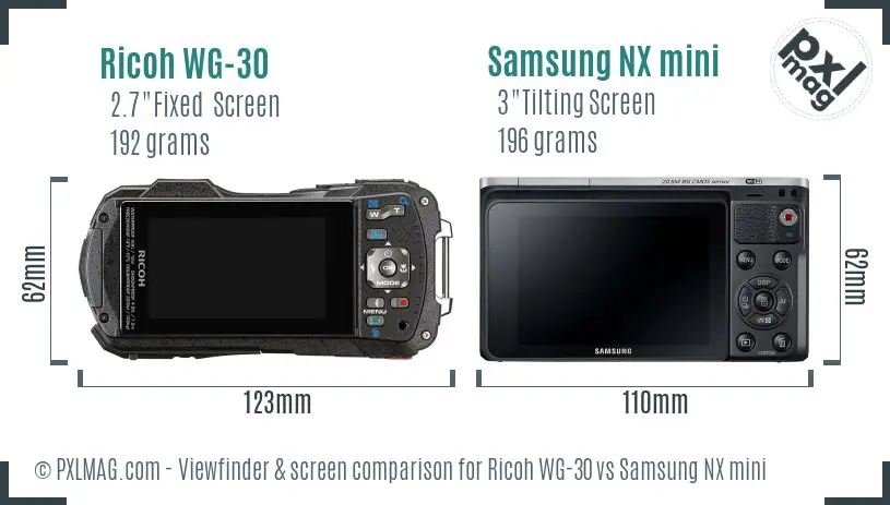 Ricoh WG-30 vs Samsung NX mini Screen and Viewfinder comparison