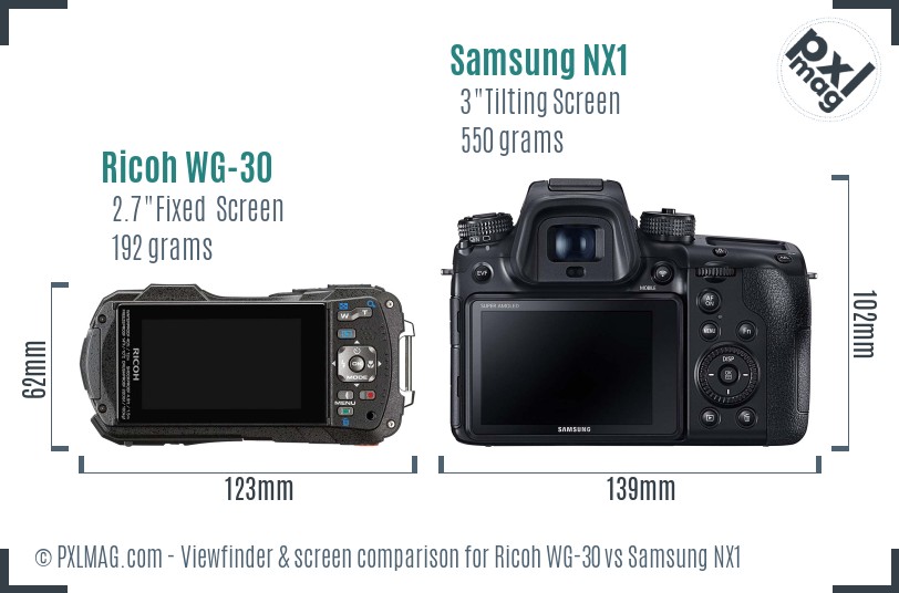 Ricoh WG-30 vs Samsung NX1 Screen and Viewfinder comparison