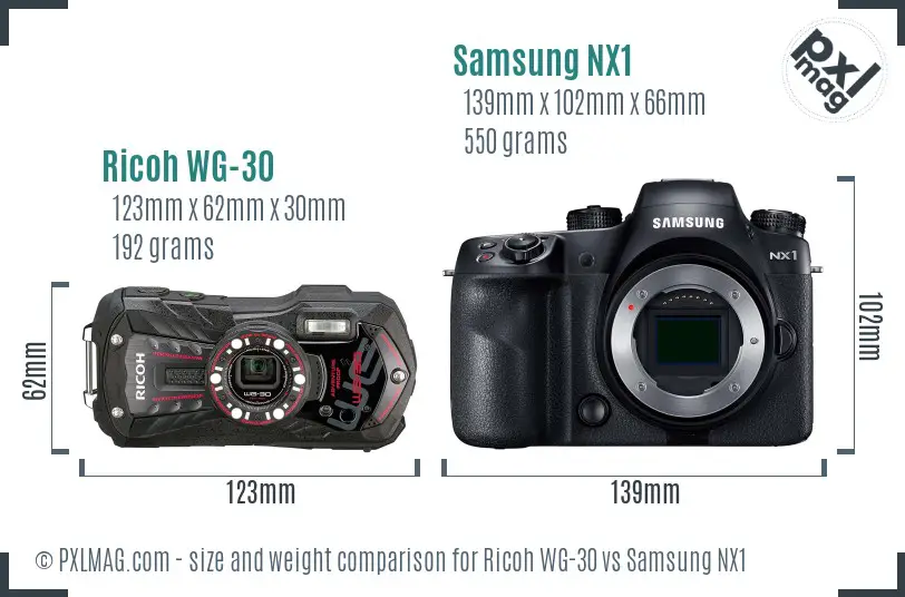 Ricoh WG-30 vs Samsung NX1 size comparison
