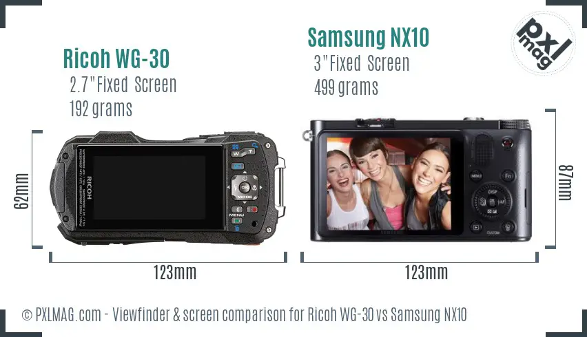 Ricoh WG-30 vs Samsung NX10 Screen and Viewfinder comparison