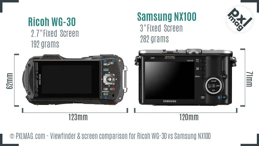 Ricoh WG-30 vs Samsung NX100 Screen and Viewfinder comparison