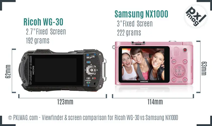 Ricoh WG-30 vs Samsung NX1000 Screen and Viewfinder comparison